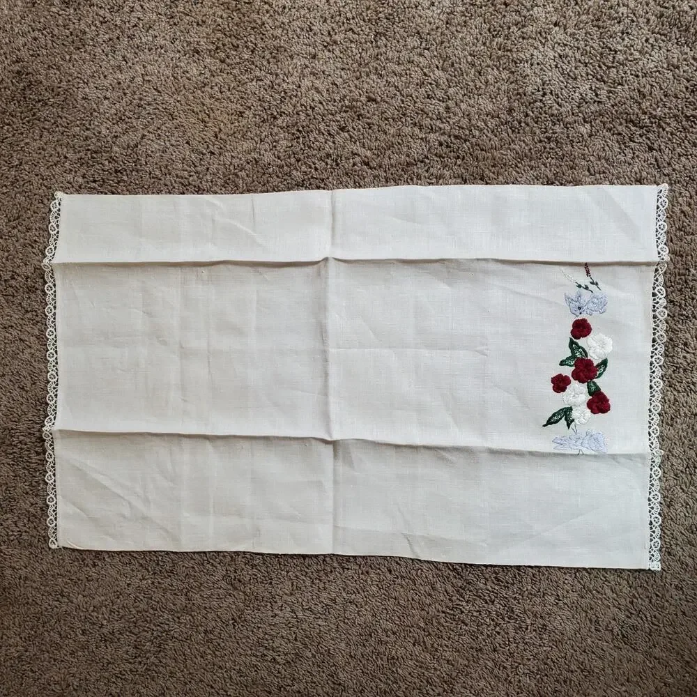 Vintage Hand Towel Embroidery Bunnies & Flowers 25x16 Inch